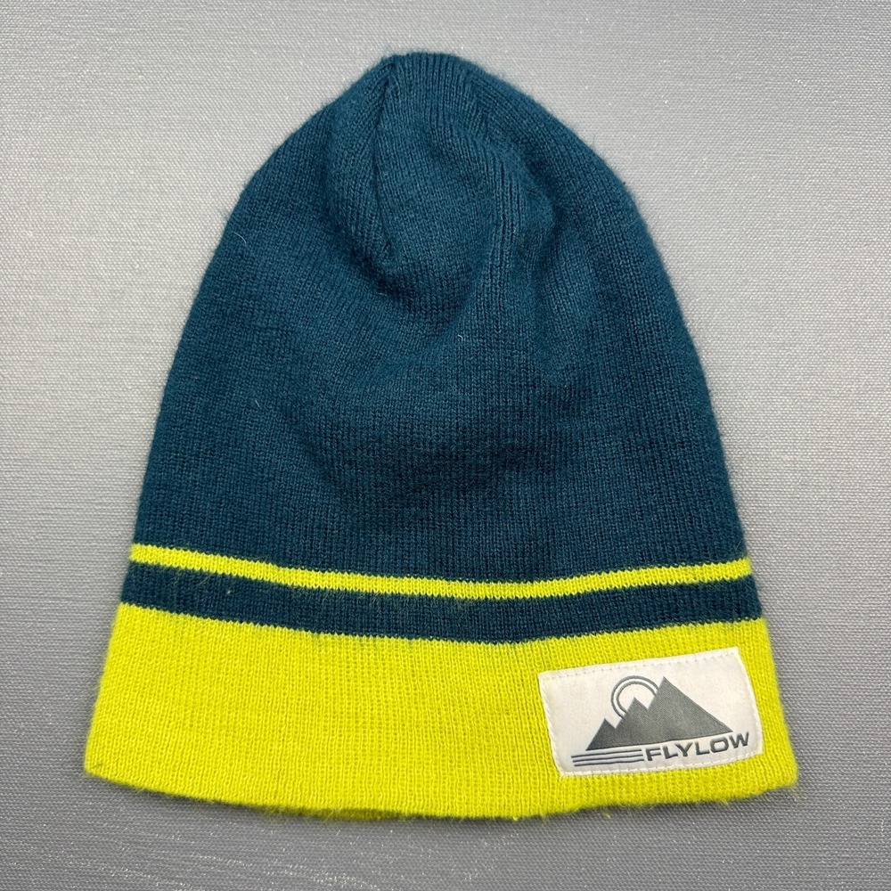 Flylow Beanie Hat Blue Yellow Knit Snowboard Ski Cap Retro Outdoor Unisex Warm